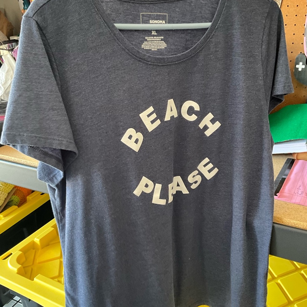 Sonoma Women's “Beach Please' Tee. Size XL. Super cute!  Gray/blue color.